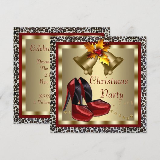 Rode Hoge Hak Schoenen Leopard Kerstfeest Kaart (Voorkant / Achterkant)