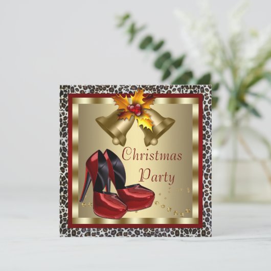 Rode Hoge Hak Schoenen Leopard Kerstfeest Kaart (Staand voorkant)