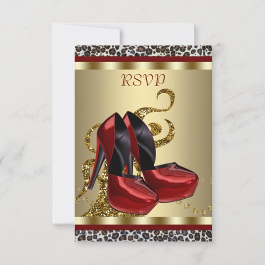 Rode Hoge Hak Schoenen Leopard Sweet Sixteen RSVP Kaartje (Voorkant)