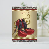 Rode Hoge Hak Schoenen Leopard Sweet Sixteen RSVP Kaartje (Staand voorkant)