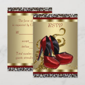 Rode Hoge Hak Schoenen Leopard Sweet Sixteen RSVP Kaartje (Voorkant / Achterkant)