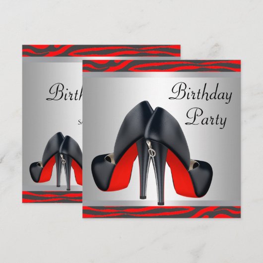 Rode Hoge Hak Schoenen Rode Zebra Verjaardagsfeest Kaart (Voorkant / Achterkant)