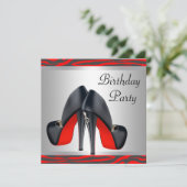 Rode Hoge Hak Schoenen Rode Zebra Verjaardagsfeest Kaart (Staand voorkant)