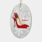 Rode Hoge Hak Schoenen / Santa Elf / Ik geloof! Keramisch Ornament (Links)