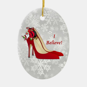 Rode Hoge Hak Schoenen / Santa Elf / Ik geloof! Keramisch Ornament