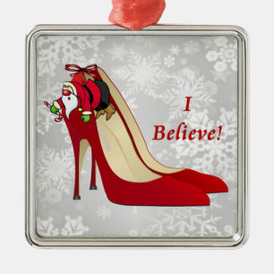 Rode Hoge Hak Schoenen / Santa Elf / Ik geloof! Metalen Ornament