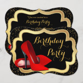 Rode Hoge Hak Zwart en Goud Verjaardagsfeest Kaart (Voorkant / Achterkant)