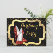 Rode Hoge Hak Zwart en Goud Verjaardagsfeest Kaart (Staand voorkant)