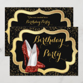 Rode Hoge Hak Zwart en Goud Verjaardagsfeest Kaart (Voorkant / Achterkant)