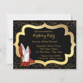 Rode Hoge Hak Zwart en Goud Verjaardagsfeest Kaart (Achterkant)