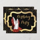 Rode Hoge Hak Zwart en Goud Verjaardagsfeest Kaart (Voorkant / Achterkant)