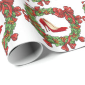 Rode hoge hakken / kerstkrans cadeaupapier (Rol Hoek)