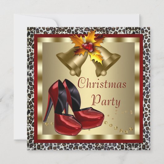 Rode hoge hakken luipaard kerstfeest kaart (Voorkant)