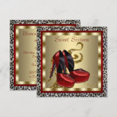 Rode hoge hakken luipaard sweet sixteen verjaardag kaart (Voorkant / Achterkant)