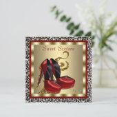 Rode hoge hakken luipaard sweet sixteen verjaardag kaart (Staand voorkant)