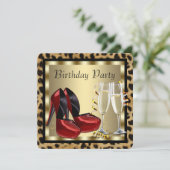 Rode hoge hakken luipaard verjaardag kaart (Staand voorkant)