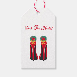 Rode Hoge Hakken met Kerstkransen Cadeaulabel