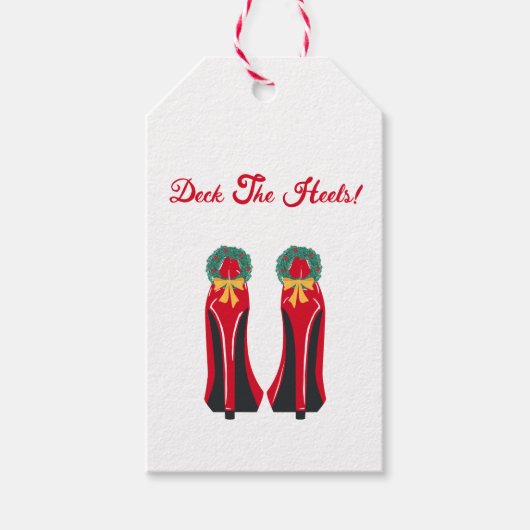 Rode Hoge Hakken met Kerstkransen Cadeaulabel (Voorkant)