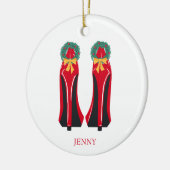 Rode Hoge Hakken met Kerstkransen Keramisch Ornament (Links)