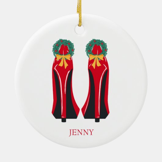 Rode Hoge Hakken met Kerstkransen Keramisch Ornament (Achterkant)