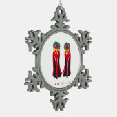 Rode Hoge Hakken met Kerstkransen Tin Sneeuwvlok Ornament (Links)