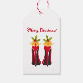 Rode Hoge Hakken met Kerstmisklokken Cadeaulabel