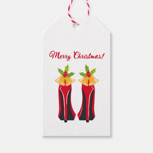 Rode Hoge Hakken met Kerstmisklokken Cadeaulabel (Voorkant)