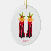 Rode Hoge Hakken met Kerstmisklokken Keramisch Ornament (Rechts)