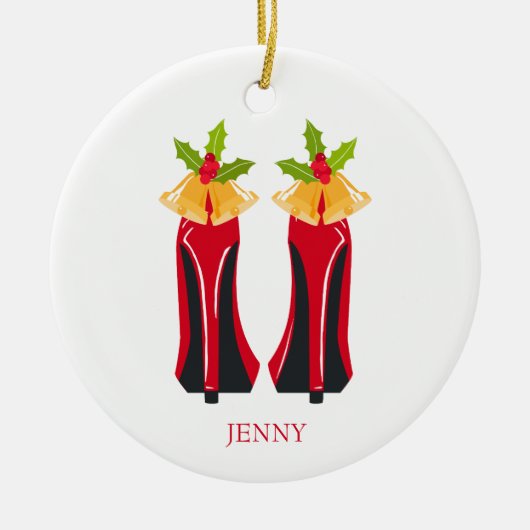 Rode Hoge Hakken met Kerstmisklokken Keramisch Ornament (Voorkant)