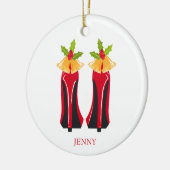 Rode Hoge Hakken met Kerstmisklokken Keramisch Ornament (Links)