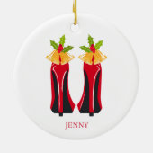 Rode Hoge Hakken met Kerstmisklokken Keramisch Ornament (Achterkant)