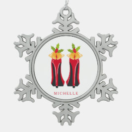 Rode Hoge Hakken met Kerstmisklokken Tin Sneeuwvlok Ornament