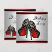 Rode hoge hakken Schoenen Rood Zwart Verjaardagsfe Kaart (Voorkant / Achterkant)