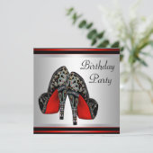 Rode hoge hakken Schoenen Rood Zwart Verjaardagsfe Kaart (Staand voorkant)