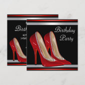 Rode hoge hakken Schoenen Rood Zwart Verjaardagsfe Kaart (Voorkant / Achterkant)