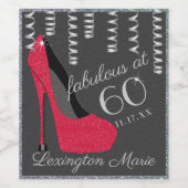 Rode Hoge Heel 60e Verjaardagsfeestje Mousserende  Wijn Etiket (Enkel label)