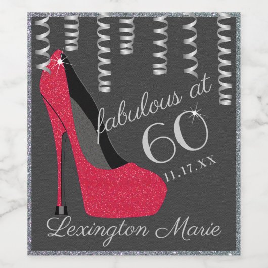 Rode Hoge Heel 60e Verjaardagsfeestje Mousserende Wijn Etiket (Enkel label)