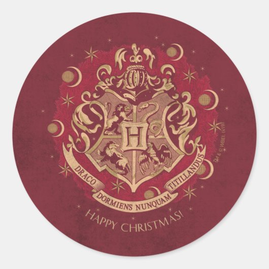 Rode HOGWARTS™ Wapen Kerst Krans Ronde Sticker (Voorkant)
