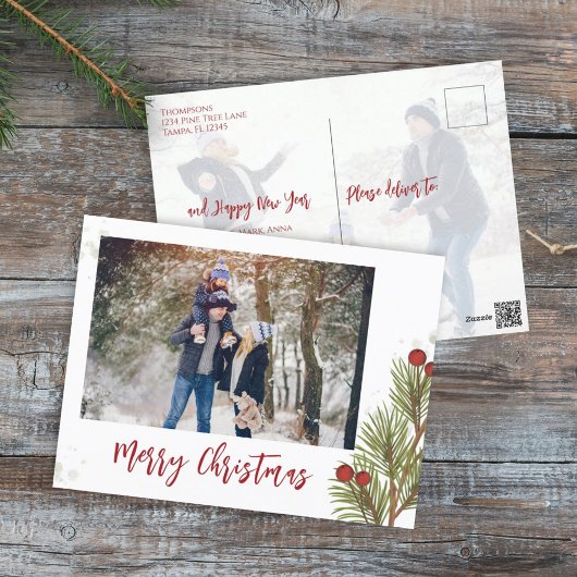 Rode Holly Berries Kerstfoto Feestdagenkaart