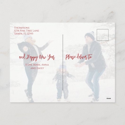 Rode Holly Berries Kerstfoto Feestdagenkaart (Achterkant)