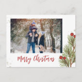 Rode Holly Berries Kerstfoto Feestdagenkaart (Voorkant)