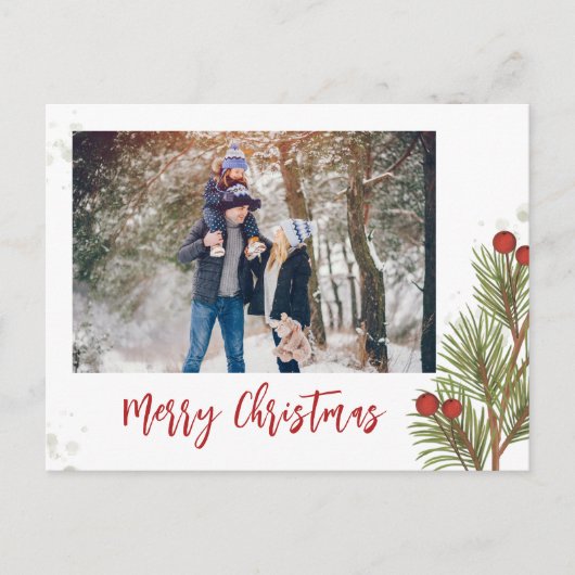 Rode Holly Berries Kerstfoto Feestdagenkaart (Voorkant)