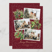 Rode Holly Berries Pine Kegels Foto Kerst Kaart (Voorkant / Achterkant)