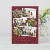 Rode Holly Berries Pine Kegels Foto Kerst Kaart (Staand voorkant)