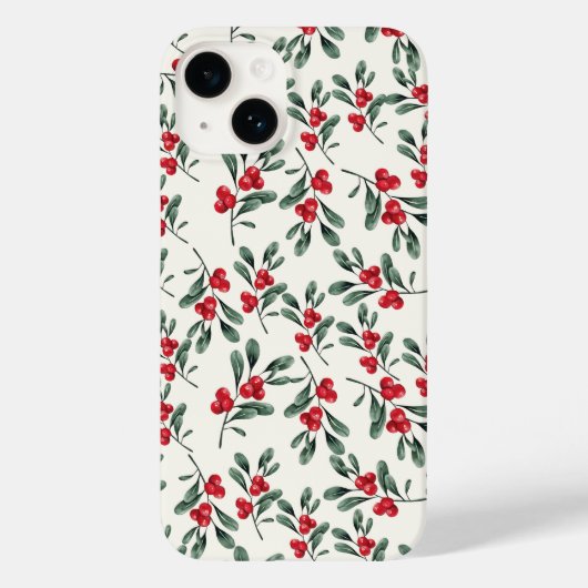 Rode Holly bessen Groene maretak bladeren Case-Mate iPhone Case (Achterkant)