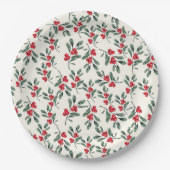 Rode Holly bessen Groene maretak bladeren Papieren Bordje (Voorkant)