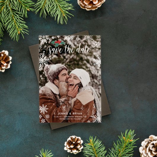 Rode Holly Sneeuwvlokken Grote Foto Kerstmis Bruil Save The Date