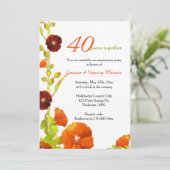 Rode Hollyhocks Witte 40e huwelijksjubileum Kaart (Staand voorkant)