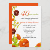 Rode Hollyhocks Witte 40e huwelijksjubileum Kaart (Voorkant / Achterkant)