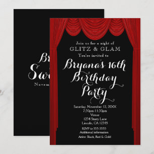 Rode HOLLYWOOD Gordijnen Elegante Feest Uitnodigin Kaart